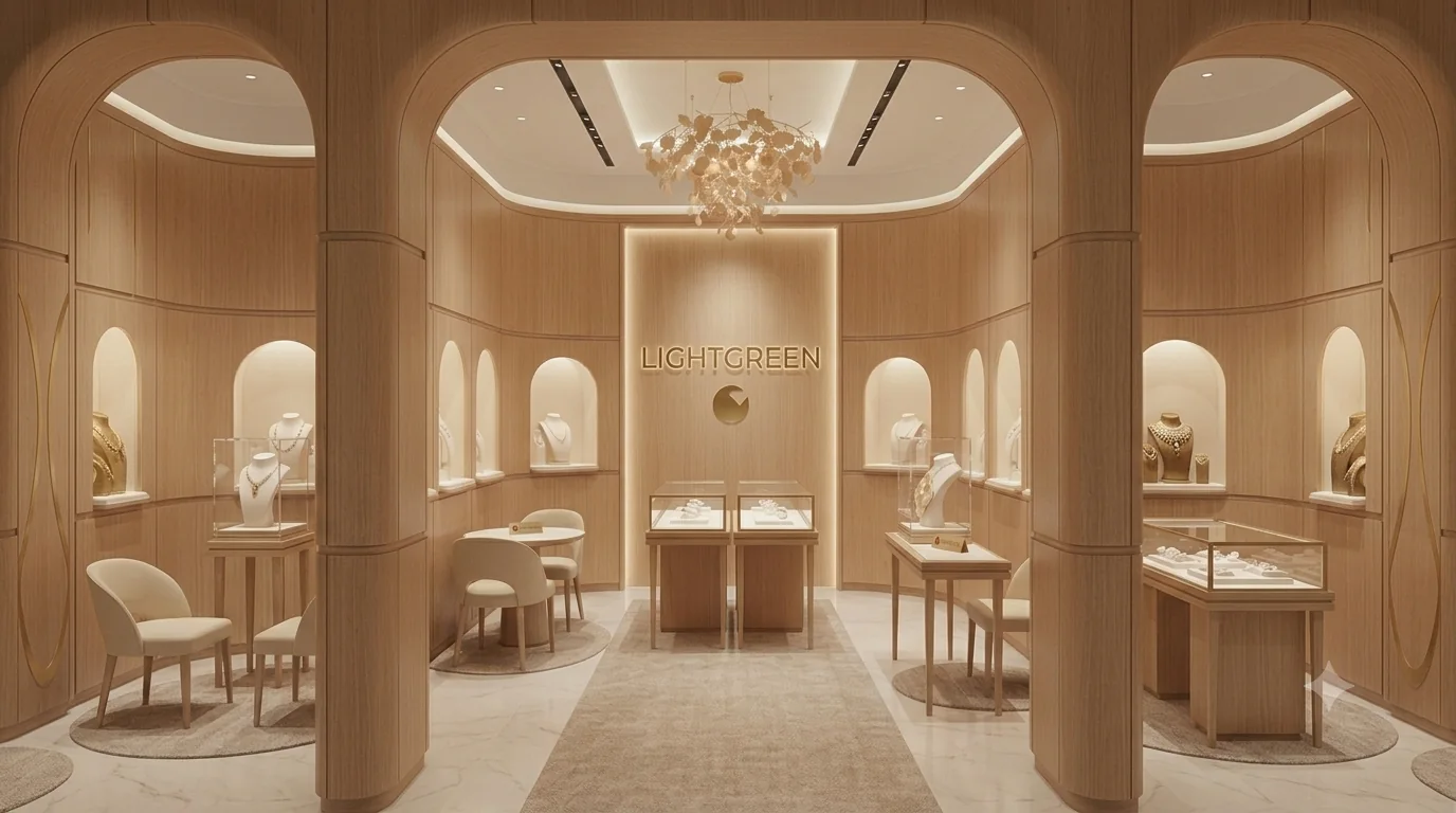 Illustrative Lightgreen jewellery showroom
